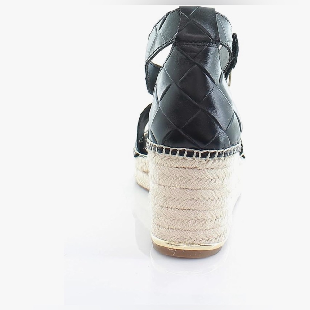 Franco Sarto Clemens Espadrille Wedge Sandals Black Leather Woven Strap Jute, 8 - Picture 8 of 11